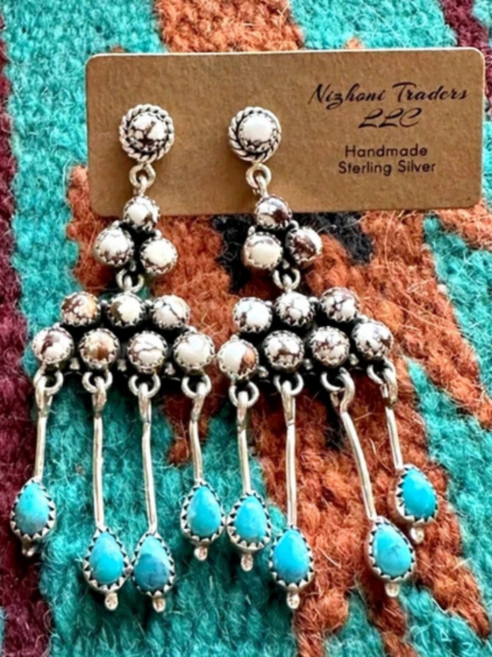 Nizhoni Traders Handmade Sterling Silver, Turquoise & Wild Horse Dangle Earrings